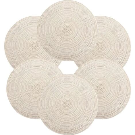 Tischset Rund Geflochten, Platzset Rund 6 stück, Baumwolle Tischsets Abwaschbar Hitzebeständige, 37 37 cm (Beige) (1/5)