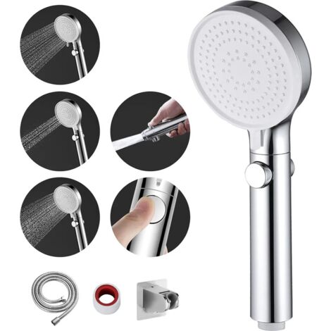 Chrom Duschkopf Druckerhöhend, Handbrause mit 3 Strahlarten, Duschschlauch mit Duschkopf, wassersparend Hochdruck Duschkopf mit Wasserstop Funktion, Duschbrause mit Schlauch und Halterung (1/5)