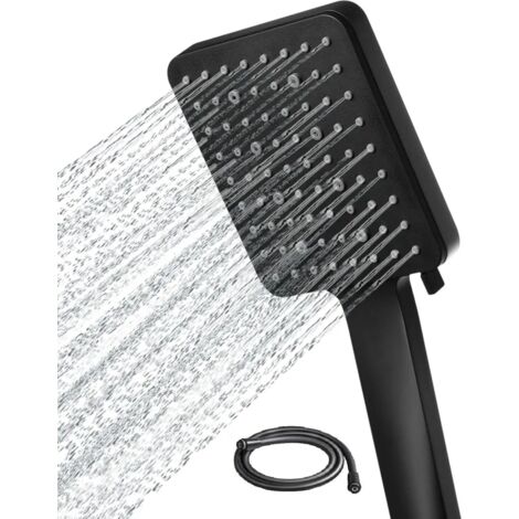 Duschkopf mit Schlauch Schwarz – Handbrause Regendusche mit 6 Strahlarten, Duschschlauch und Duschkopf
