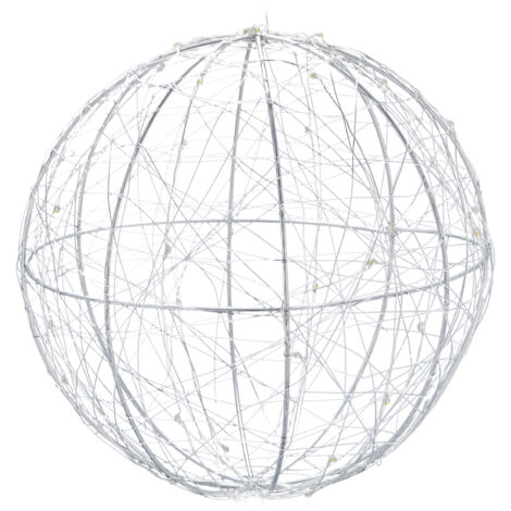 Relaxdays LED Dekokugel, batteriebetrieben, zum Hinhängen & Hinstellen, extra langes Kabel, Leuchtkugel, Ø 20 cm, silber
