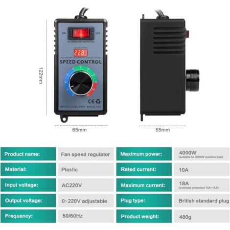 Drehzahlregler AC 230V 15A 4000W, Motor Spannungsregler, Drehzahlregler Motor Verwendung, Frequenzumrichter Temperatur Drehzahlregler mit