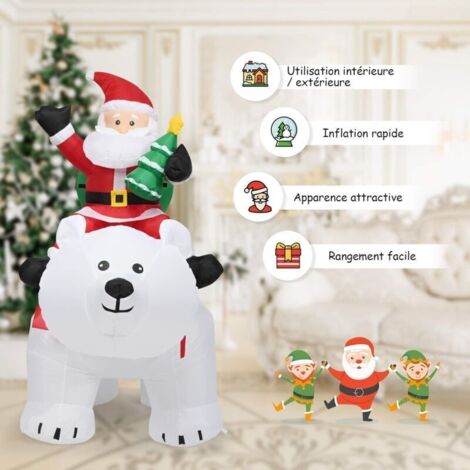 GYMAX Décoration De Noël Gonflable Géante 175cm - Père Noël Sur Ours Polaire à Tête Secouante - Avec Lumières LED Intégrées Et Souffleur - Pour Jardin Et Maison
