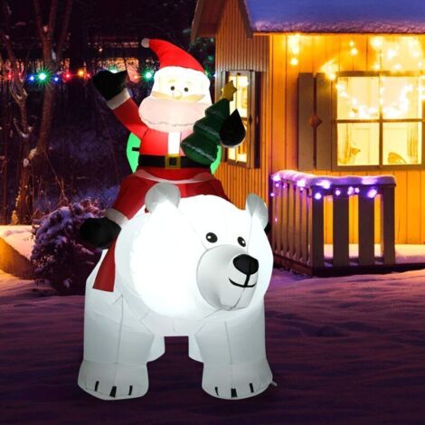 YESM Père Noël Gonflable sur l'Ours Polaire Blanc Lumière LED