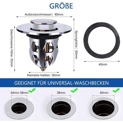 2er Set Universal-Waschbeckenstöpsel Mit Sieb – Edelstahl/Kupfer, Für 32-40 Mm Abfluss, Pop-Up-Mechanismus