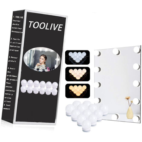 LED Vanity Mirror Lights, Hollywood Style USB Makeup Mirrior Strip Lights Kit with 12 Dimmable LED Bulbs, 3 Colours Modes 12 Levels Brightness Beauty Lights for Makeup Dressing Mirror