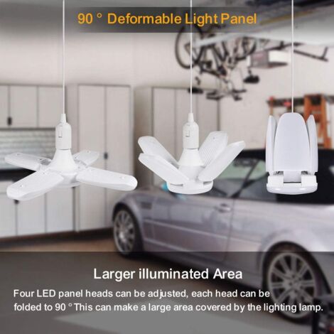 4 Pack LED Garage Lights 80W,Three Panel Deformable Garage Lighting,8000LM High Bright LED Garage Light 6000K 110V E26/E27 Super Bright Adjustable LED Ceiling Lights For Garages Warehouse