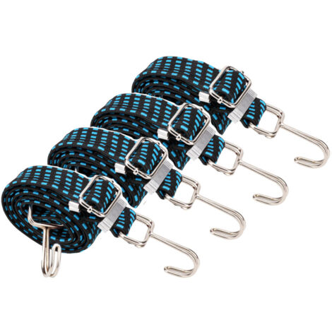 Elastic Tighteners with Hooks, 4 Pack Adjustable Elastic Tightener Bungee Bungee 1m Flat Elastic Rope Tightener for Bike Tarpaulin, Swimming Pool, Tent, Camping, Blue. (1/5)