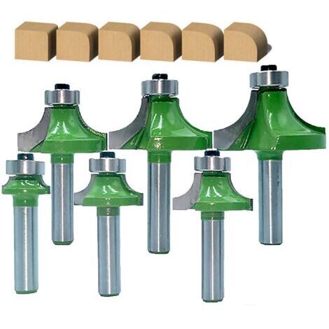 Pack of 6 8mm Shank Roundover Corner Radius Router Bits Round Over