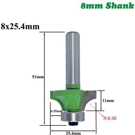 Pack of 6 8mm Shank Roundover Corner Radius Router Bits Round Over