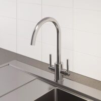 Kitchen Tap Dual Twin Lever Modern Mono Sink Mixer Hot Cold Faucet - Thun Curved Spout Swivel Chrome