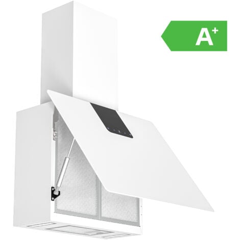 FIREGAS Campana Extractora 60 cm, Motor Sin Escobillas de Bajo Consumo,9 velocidades, 532,4 m³/h, Modo de Extracción o Recirculación, Filtro de carbón CC170, Acero Inoxidable y Cristal Templado,Blanco