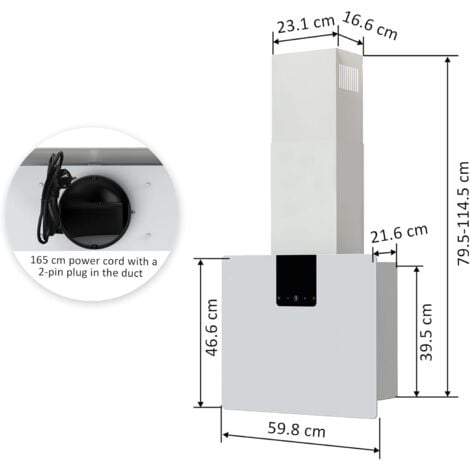 FIREGAS Campana Extractora 60 cm, Motor Sin Escobillas de Bajo Consumo,9 velocidades, 532,4 m³/h, Modo de Extracción o Recirculación, Filtro de carbón CC170, Acero Inoxidable y Cristal Templado,Blanco