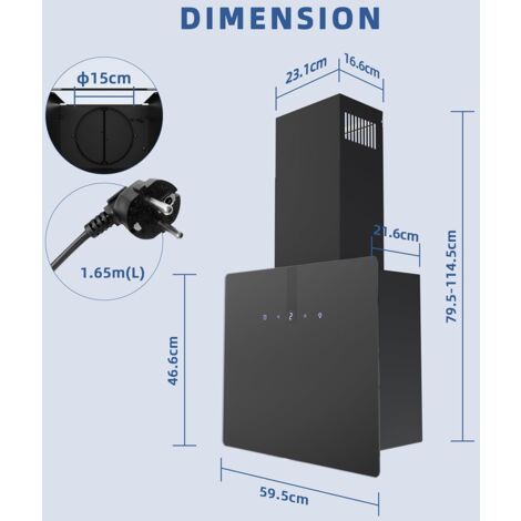 FIREGAS Campana Extractora de Pared con LED 60 cm, 532,4 m³/h, 9 Velocidades, Filtros de Carbón CC170, Ahorro Energético, Con Conducto, Negra [Clase de eficiencia energética A+]
