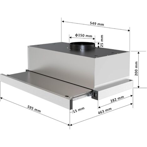 FIREGAS Campana Extractora Telescópica o Extraplana 60 cm, Montaje integrado, Capacidad de Succión de 350 m³/h, Iluminación LED, 2 Niveles de Potencia, Filtros de Carbono, Acero Inoxidable