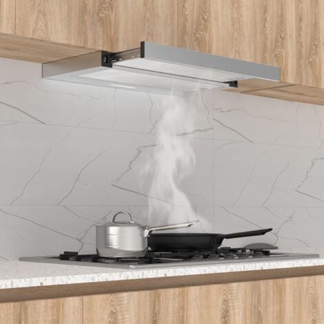 FIREGAS Campana Extractora Telescópica o Extraplana 60 cm, Montaje integrado, Capacidad de Succión de 350 m³/h, Iluminación LED, 2 Niveles de Potencia, Filtros de Carbono, Acero Inoxidable