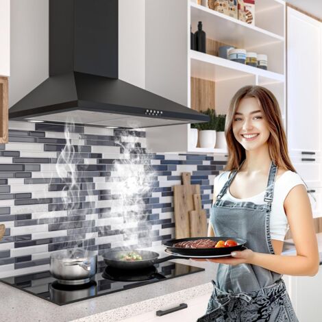 FIREGAS Campana extractora 60cm, Motor sin escobillas, 3 velocidades, 352m³/h, Canalizado y Recirculación, Iluminación LED, Filtro de carbón incluida, Clase A++ Campana decorativa Negra
