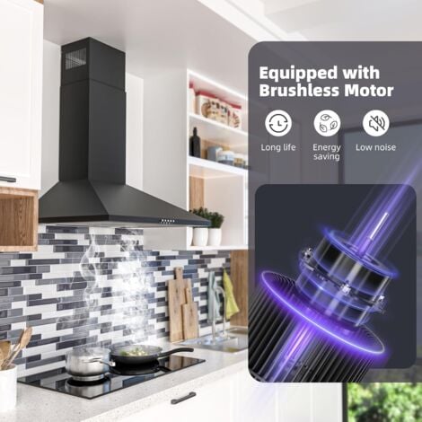 FIREGAS Campana extractora 60cm, Motor sin escobillas, 3 velocidades, 352m³/h, Canalizado y Recirculación, Iluminación LED, Filtro de carbón incluida, Clase A++ Campana decorativa Negra
