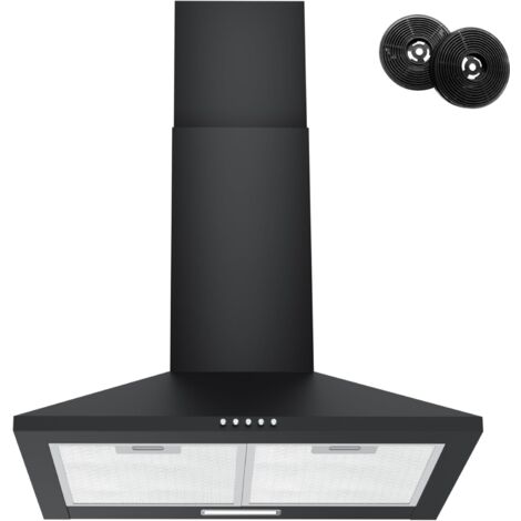FIREGAS Campana extractora de 60 cm,3 niveles de potencia, montaje en pared, iluminación LED, recirculación de aire, campana extractora negra,Con Filtro de Carbón
