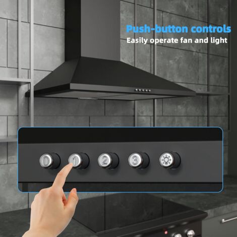 FIREGAS Campana extractora de 60 cm,3 niveles de potencia, montaje en pared, iluminación LED, recirculación de aire, campana extractora negra,Con Filtro de Carbón