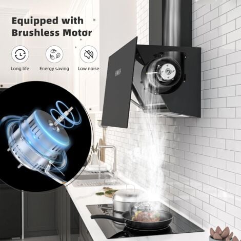 FIREGAS Campana extractora 60 cm, Con motor sin escobillas, Recirculante y Extracción, 571m³/h, 9 Potencias, Táctil, Iluminación LED, Con resorte de gas, Extractor inclinado, Cristal negro