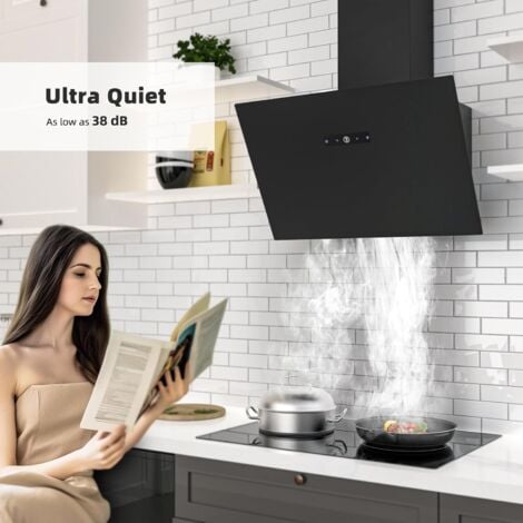 FIREGAS Campana extractora 60 cm, Con motor sin escobillas, Recirculante y Extracción, 571m³/h, 9 Potencias, Táctil, Iluminación LED, Con resorte de gas, Extractor inclinado, Cristal negro