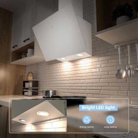 FIREGAS Campana extractora 60cm, 578 m³/h, Motor sin escobillas, Digital touch, 9 velocidades, LED, Recirculante y Extracción, Incluye filtro de carbón, Campana Inclinada Cristal, Blanco