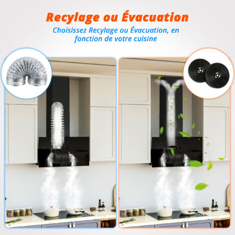 FIREGAS Campana Extractora 60 cm， Ahorro de Energía Motores sin Escobillas,Cristal Templado Negro,Succión 350m³/h,Táctil,3 Niveles de Potencia, Luz y Filtro de Carbono [Clase de eficiencia energética 