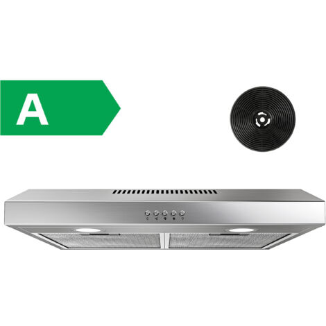 FIREGAS campana extractora 60 cm, con motor sin escobillas, 3 velocidades, 250 m³/h, iluminación LED, filtro de carbón incluido, evacuación y reciclaje, acero inoxidable [Clase de eficiencia energétic