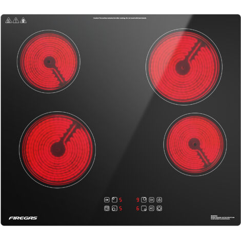 Placa vitrocerámica FIREGAS - 4 zonas 6000 W - L 59 x P 52 cm - Negro