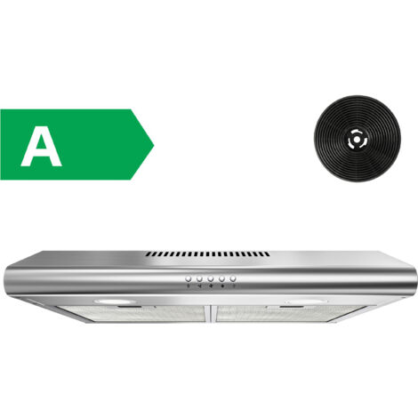 FIREGAS Cappa aspirante 60 cm per ricircolo o scarico, cappa aspirante 60 cm con motore senza spazzole e 3 livelli di potenza, potenza aspirante 250 m³/h, in acciaio inox [Classe di efficienza energet