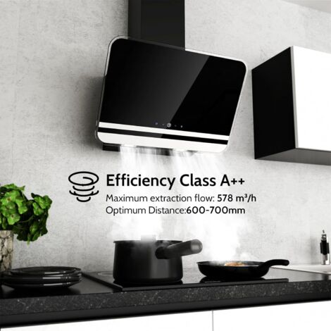 FIREGAS Cappa aspirante 60 cm, Cappa inclinata, Flusso d'aria potente 578 m³/h, Touch Screen, Classe energetica A++
