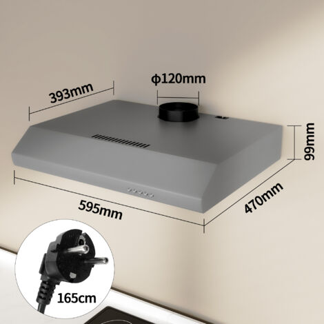 Cappa aspirante Cappuccio Visiera 60cm FIREGAS -3 Velocità - Evacuazione e Riciclaggio - Classe B - Filtro in cotone - Grigio