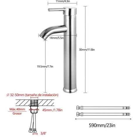 Grifo para lavabo Ulisem, mezclador de arco alto para lavabo o lavabo, mezclador ajustable de agua fría y caliente.