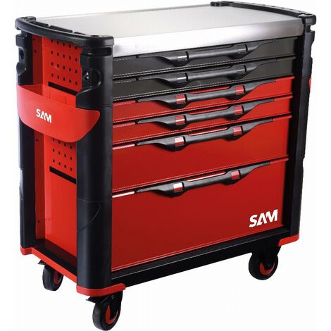 Sam Outillage – Servante d'atelier roulante extra large 6 tiroirs 1162mm x 510mm x 1006mm – Plateau inox – Charge utile 30kg par tiroir – 950kg statique (1/2)