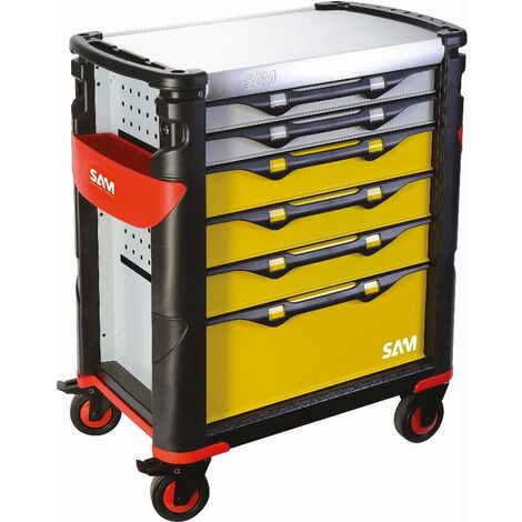 Servante grand volume 6 tiroirs SAM OUTILLAGE jaune et grise plateau inox - 416HREN (1/2)