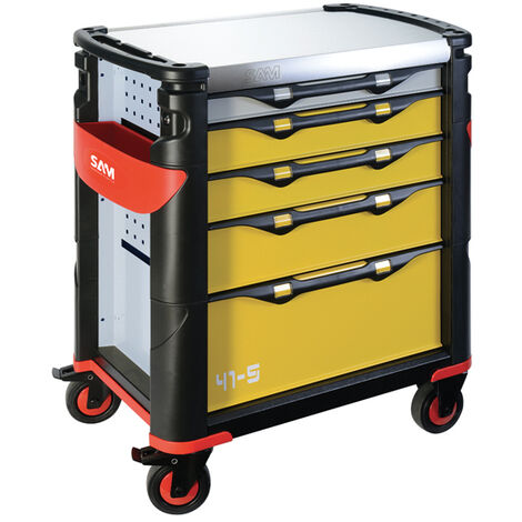 Servante grand volume SAM OUTILLAGE 5 tiroirs jaune à plateau inox - 415HREN (1/2)