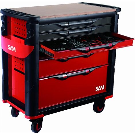 Sam Outillage – Servante d'atelier extra large 6 tiroirs – Charge maximale 300kg – Roues 125mm – Système anti-basculement – 202 outils inclus (1/3)