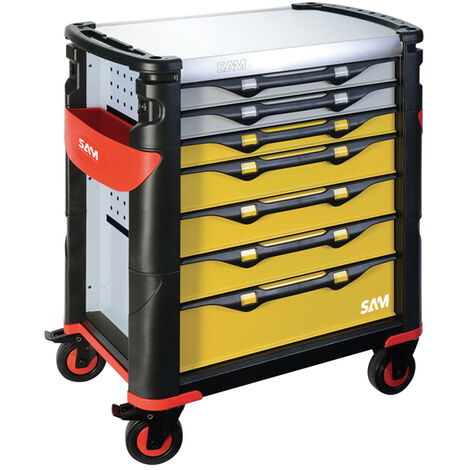 Servante grand volume 7 tiroirs SAM OUTILLAGE jaune et grise plateau inox - 417HREN (1/2)