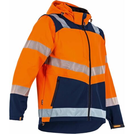 LMA – Veste softshell haute visibilité orange fluo TXL – Imperméabilité 5000 mm – Respirabilité 800 g/m²/24h – Capuche et manches amovibles