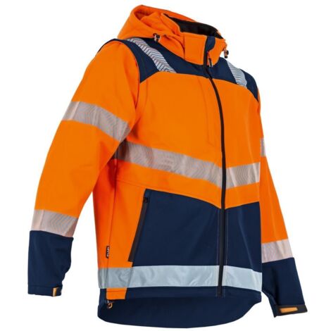 LMA – Veste softshell haute visibilité bicolore orange et marine – Taille TL – Norme EN ISO 20471 classe 2 – Capuche amovible et ajustable