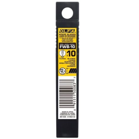 Olfa – Lot de 10 lames de cutter 12,5 mm – Acier inoxydable – Lame segmentée pour papier peint – Tranchant 25 % supérieur