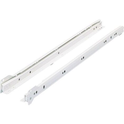 Hettich – Coulisse à galets pour tiroir – Longueur 350 mm – Charge 25 kg – Sortie partielle – Acier blanc pour tiroirs en bois - FR402
