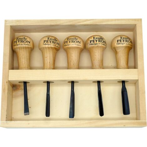 Coffret de 5 gouges de sculpteur - Manche bois - EMILE PEYRON - 1116 (1/2)