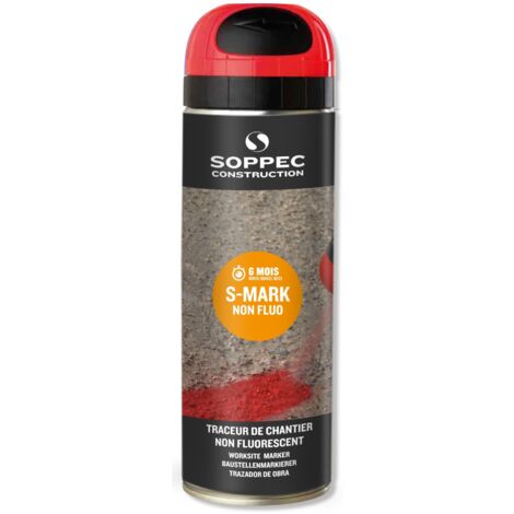 Soppec – Bombe de peinture aérosol rouge non fluo – Traceur de chantier 500ml – Durée de marquage 6 mois – 141904