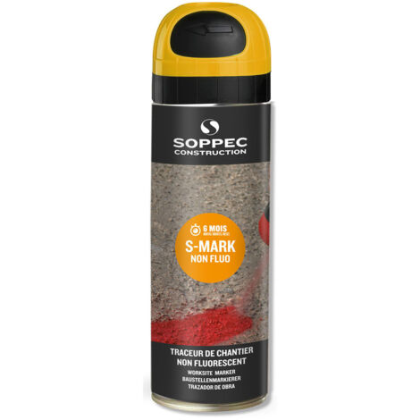 Soppec – Bombe de peinture aérosol jaune pour marquage béton et bitume – Durée de marquage 6 mois – 500 ml – 141902