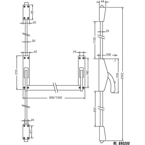 Fermeture anti-panique 2 point Haut bas coupe-feu Alu 900mm - JPM - 89D300-23-2A