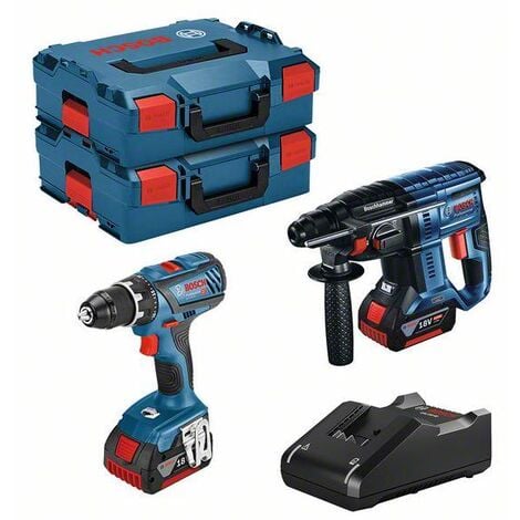 Lot BOSCH Perceuse GSR 18V-28 + Perforateur GBH 18V-21 + 2 batteries 18V 4.0Ah +chargeur + 2 coffrets L-Boxx