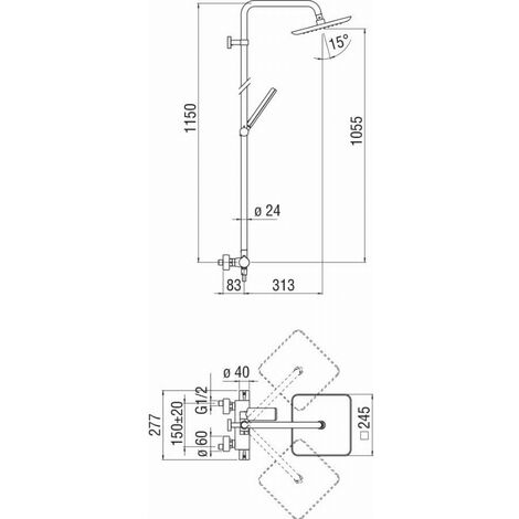 Colonne de douche thermostatique avec pomme de douche carrée et douchette - NOBILI - Noir mat - VV103030/31BM