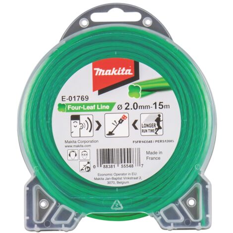 Makita – Fil de débroussailleuse 2mm E01769 – Longueur 15m – Pour coupe-bordure – Couleur verte