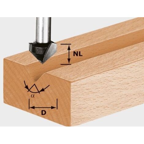 Festool – 490998 Fraise à rainurer en V 14mm – Queue 8mm – Longueur 50mm – Angle 90° pour fraisage bois tendre – Compatible OF 900/2200